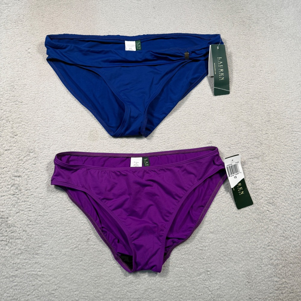 Lauren Ralph Lauren Bikini Bottoms Womens 12 Blue Purple Lot 2 Vintage Y2K NWT